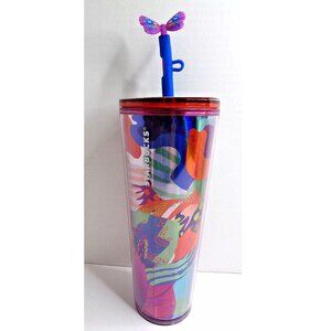Starbucks Tumbler Metallic Butterfly Straw Topper Cold Insulated 24 oz NWT
